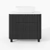 80cm Fluted Freestanding Bathroom Vanity with Vessel Sink, 3-Drawers, Sintered Stone top – Black