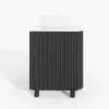 80cm Fluted Freestanding Bathroom Vanity with Vessel Sink, 3-Drawers, Sintered Stone top – Black