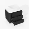 80cm Fluted Freestanding Bathroom Vanity with Vessel Sink, 3-Drawers, Sintered Stone top – Black