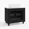 80cm Fluted Freestanding Bathroom Vanity with Vessel Sink, 3-Drawers, Sintered Stone top – Black
