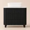 80cm Fluted Freestanding Bathroom Vanity with Vessel Sink, 3-Drawers, Sintered Stone top – Black