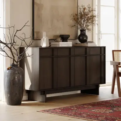 Panvyr Mid-Century 152cm Smoky Brown Wood Sideboard with Storage & Adjustable Shelves