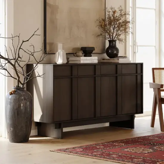 Panvyr Mid-Century 152cm Smoky Brown Wood Sideboard with Storage & Adjustable Shelves