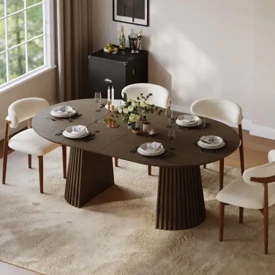 Modern 47"-79" Extendable Smoky Brown Wood Dining Table with Fluted Base, Seats 4-6