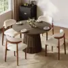 Modern 47"-79" Extendable Smoky Brown Wood Dining Table with Fluted Base, Seats 4-6