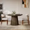 Modern 47"-79" Extendable Smoky Brown Wood Dining Table with Fluted Base, Seats 4-6