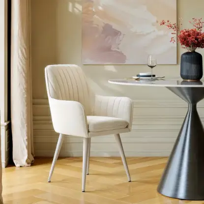 Picture of Modern Warm White Velvet Dining Chair with Cushioned Seat, 2 Pieces