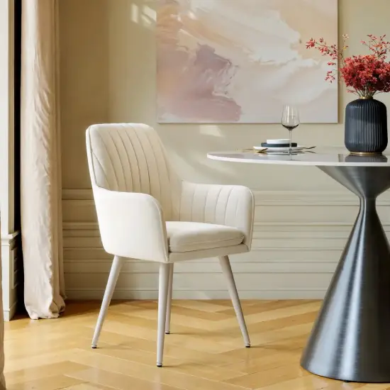 Modern Warm White Velvet Dining Chair with Cushioned Seat, 2 Pieces