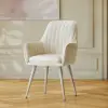 Modern Warm White Velvet Dining Chair with Cushioned Seat, 2 Pieces