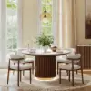 Dining Set 120 cm Round Faux Travertine Sintered Stone Dining Table with 4 Chairs