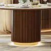 Dining Set 120 cm Round Faux Travertine Sintered Stone Dining Table with 4 Chairs