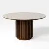 Dining Set 120 cm Round Faux Travertine Sintered Stone Dining Table with 4 Chairs