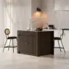 Mid-Century 51" Glossy Sintered Stone Top Kitchen Island with Storage, Smoked Brown