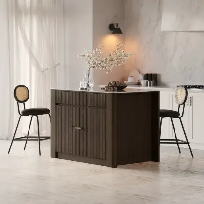 Picture of Mid-Century 51" Glossy Sintered Stone Top Kitchen Island with Storage, Smoked Brown