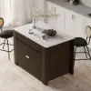 Mid-Century 51" Glossy Sintered Stone Top Kitchen Island with Storage, Smoked Brown