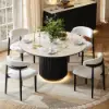 Aura 47" Round Black Faux Travertine Sintered Stone Dining Table, Fluted Base, Seats 4