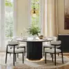 Aura 47" Round Black Faux Travertine Sintered Stone Dining Table, Fluted Base, Seats 4