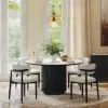 Aura 47" Round Black Faux Travertine Sintered Stone Dining Table, Fluted Base, Seats 4