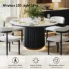 Aura 47" Round Black Faux Travertine Sintered Stone Dining Table, Fluted Base, Seats 4