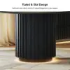 Aura 47" Round Black Faux Travertine Sintered Stone Dining Table, Fluted Base, Seats 4