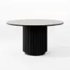 Aura 47" Round Black Faux Travertine Sintered Stone Dining Table, Fluted Base, Seats 4