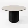 Aura 47" Round Black Faux Travertine Sintered Stone Dining Table, Fluted Base, Seats 4