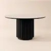 Aura 47" Round Black Faux Travertine Sintered Stone Dining Table, Fluted Base, Seats 4