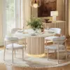 Aura 47" Round Whitewash Faux Travertine Sintered Stone Dining Table, Fluted Base, Seats 4