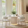 Aura 47" Round Whitewash Faux Travertine Sintered Stone Dining Table, Fluted Base, Seats 4