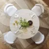 Aura 47" Round Whitewash Faux Travertine Sintered Stone Dining Table, Fluted Base, Seats 4