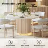 Aura 47" Round Whitewash Faux Travertine Sintered Stone Dining Table, Fluted Base, Seats 4