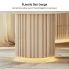 Aura 47" Round Whitewash Faux Travertine Sintered Stone Dining Table, Fluted Base, Seats 4