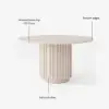 Aura 47" Round Whitewash Faux Travertine Sintered Stone Dining Table, Fluted Base, Seats 4