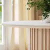 Aura 47" Round Whitewash Faux Travertine Sintered Stone Dining Table, Fluted Base, Seats 4