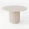 Aura 47" Round Whitewash Faux Travertine Sintered Stone Dining Table, Fluted Base, Seats 4