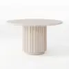 Aura 47" Round Whitewash Faux Travertine Sintered Stone Dining Table, Fluted Base, Seats 4