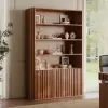 Aura 47” Ash Wood Fluted Walnut Bookcase With Sintered Stone Top