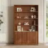 Aura 47” Ash Wood Fluted Walnut Bookcase With Sintered Stone Top