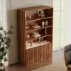 Aura 47” Ash Wood Fluted Walnut Bookcase With Sintered Stone Top