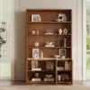 Aura 47” Ash Wood Fluted Walnut Bookcase With Sintered Stone Top