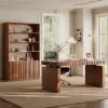 Aura 47” Ash Wood Fluted Walnut Bookcase With Sintered Stone Top