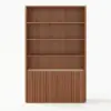 Aura 47” Ash Wood Fluted Walnut Bookcase With Sintered Stone Top