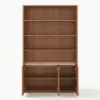 Aura 47” Ash Wood Fluted Walnut Bookcase With Sintered Stone Top