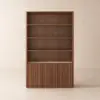 Aura 47” Ash Wood Fluted Walnut Bookcase With Sintered Stone Top
