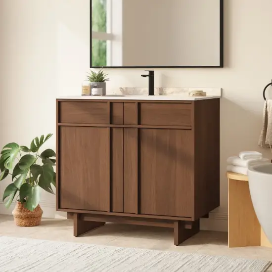 Panvyr 92cm Single Bathroom Vanity with Sink and Sintered Stone Top
