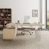 Modern 72" L-Shape Whitewash Standing Executive Desk with lifter Desktop Right Hand