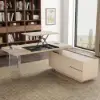 Modern 72" L-Shape Whitewash Standing Executive Desk with lifter Desktop Right Hand