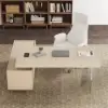 Modern 72" L-Shape Whitewash Standing Executive Desk with lifter Desktop Right Hand