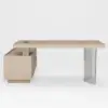 Modern 72" L-Shape Whitewash Standing Executive Desk with lifter Desktop Right Hand