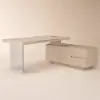 Modern 72" L-Shape Whitewash Standing Executive Desk with lifter Desktop Right Hand